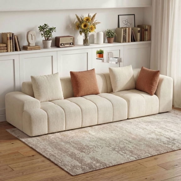 Meeyar 109" Modular Sectional Sofa with 4 Throw Pillows, 2PCS Boneless Couches for Living Room, No Assembly, Beige