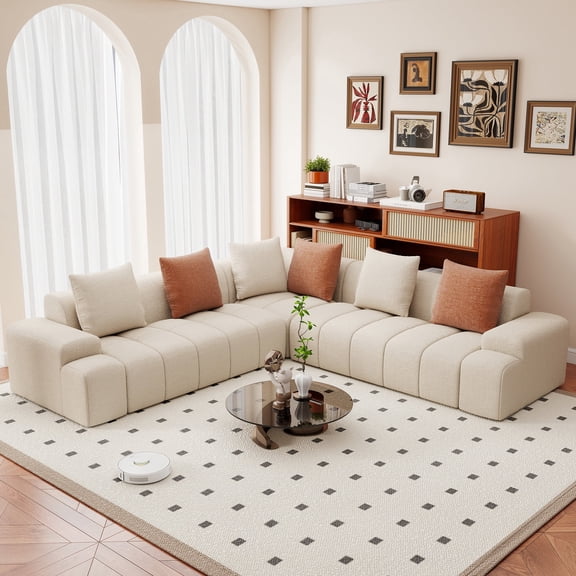 Meeyar 109" Sectional Sofa L Shaped Couch with Chaise, 3PCS Modular Boneless Couches for Living Room, Beige