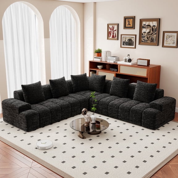 Meeyar 109" Sectional Sofa L Shaped Couch with Chaise, 3PCS Modular Boneless Couches for Living Room, Charcoal Black