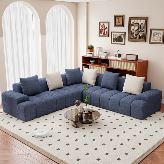 Meeyar 109" Sectional Sofa L Shaped Couch with Chaise, Cloud Modular Boneless Couches for Living Room, Navy Blue