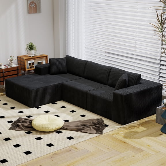 Meeyar 110" Cloud Sectional Couch with L-Shape Chaise, Boneless Modular Sofa for Living Room, Carbon Black