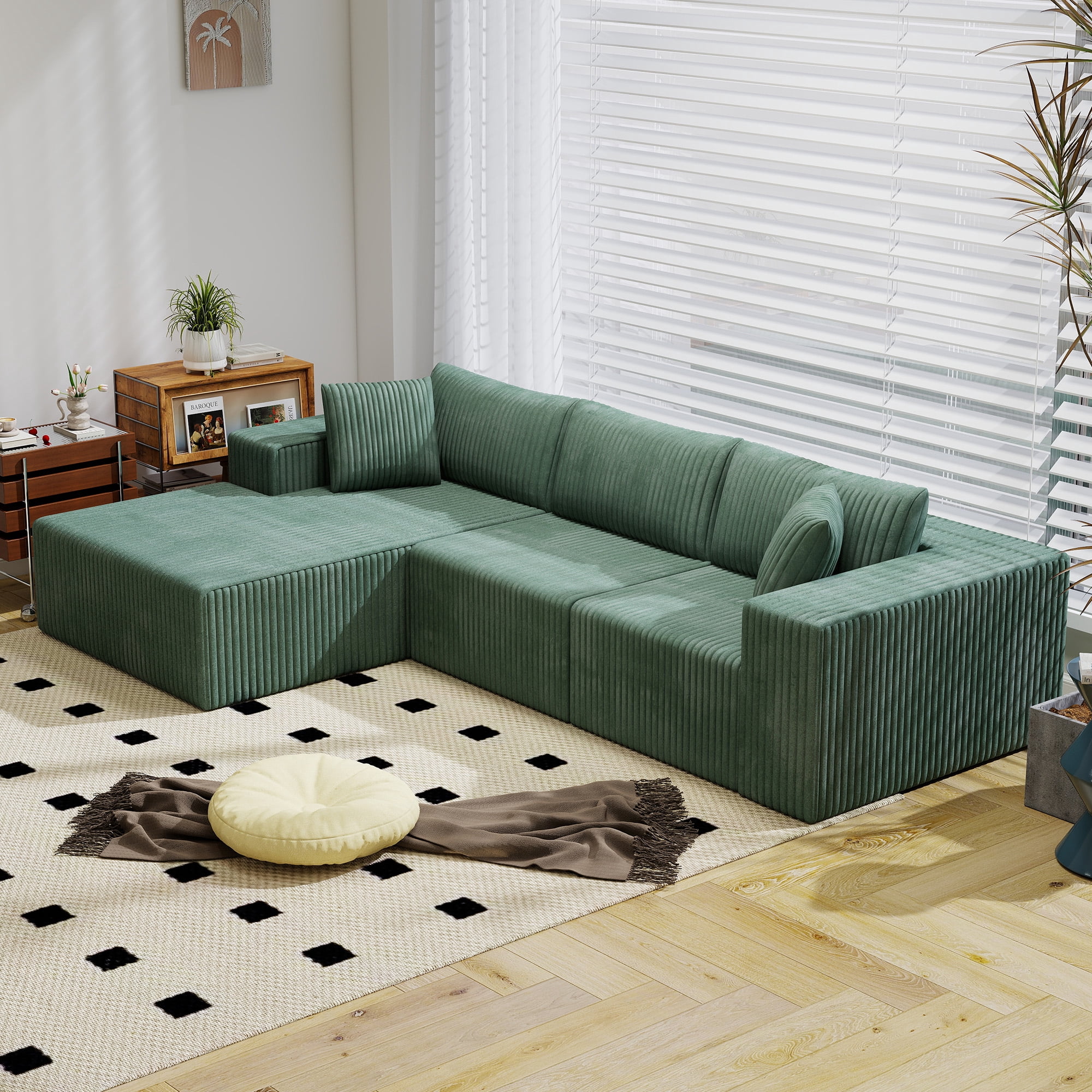 Meeyar 110" Cloud Sectional Couch with L-Shape Chaise, Boneless Modular Sofa for Living Room, Olive Green
