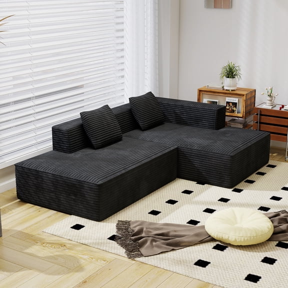 Meeyar 91" Boneless Modular Sectional Sofa with L Shaped Chaise, Cloud Couch for Living Room, Carbon Black