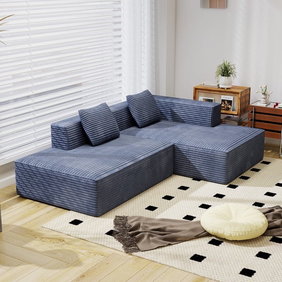 Meeyar 91" Boneless Modular Sectional Sofa with L Shaped Chaise, Cloud Couch for Living Room, Navy Blue