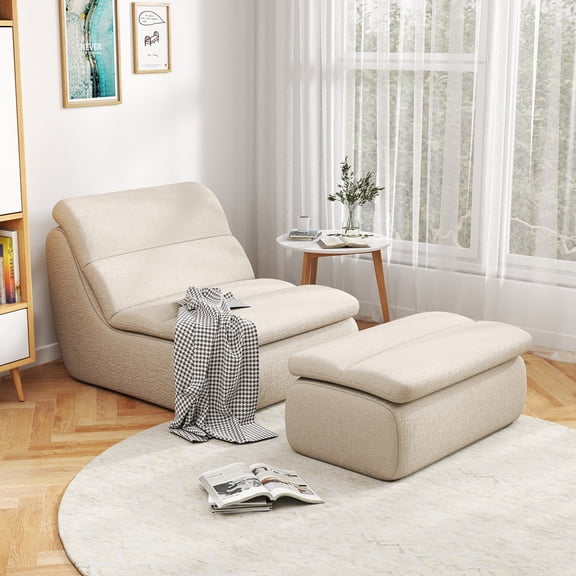 Meeyar Bean Bag Chair with Ottoman, Living Room Lazy Sofa Lounger, Comfy Foam Couch for Adults Teens