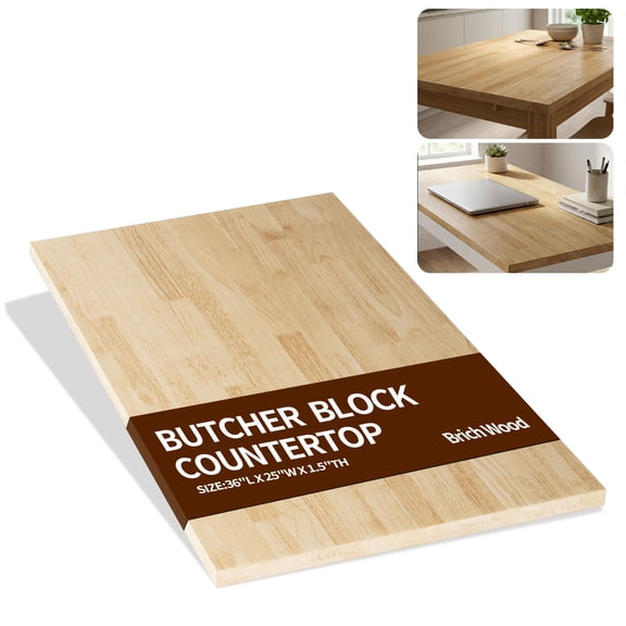 Meeyar Birch Wood Butcher Block Countertop 3ft L x 25"W x 1.5" Thick, Unfinished Table Top for DIY Home Improvement