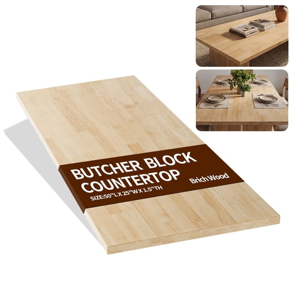 Meeyar Birch Wood Butcher Block Countertop 4ft L x 25"W x 1.5" Thick, Unfinished Table Top for DIY Home Improvement