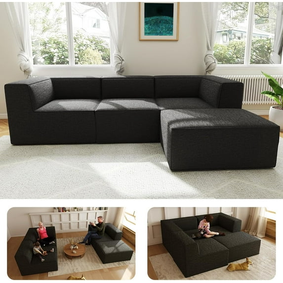 Meeyar Boneless Cloud Couch Modular Sectional Sofa, L Shaped with Chaise No Assembly Foam Couches for Living Room, Gray 4PCS