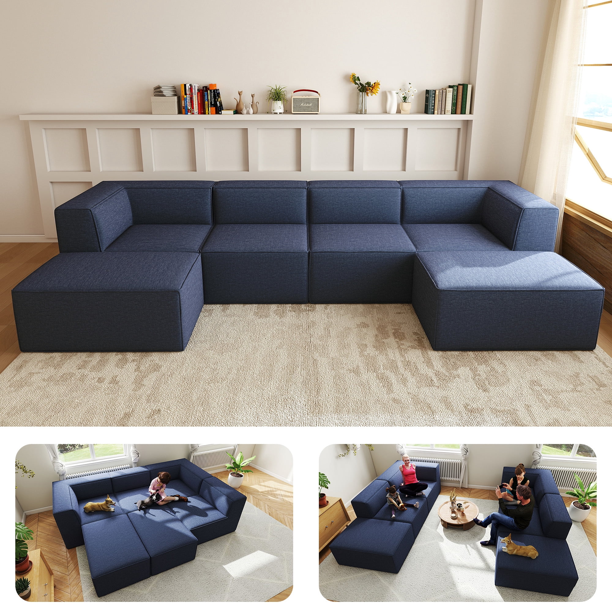 Meeyar Boneless Cloud Couch Modular Sectional Sofa, U Shaped with