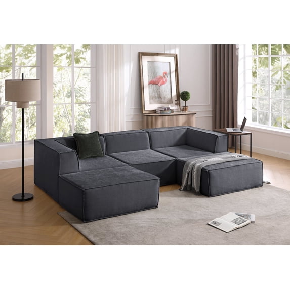 Meeyar Boneless Cloud Couch Modular Sectional Sofa, U Shaped with Chaise No Assembly Foam Couches for Living Room, Gray 5PCS