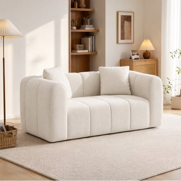 Meeyar Loveseat Sofa, 65 2 Seater Deep Seat Couch with 2 Pillows, for Living Room Apartment Office Bedroom, Beige