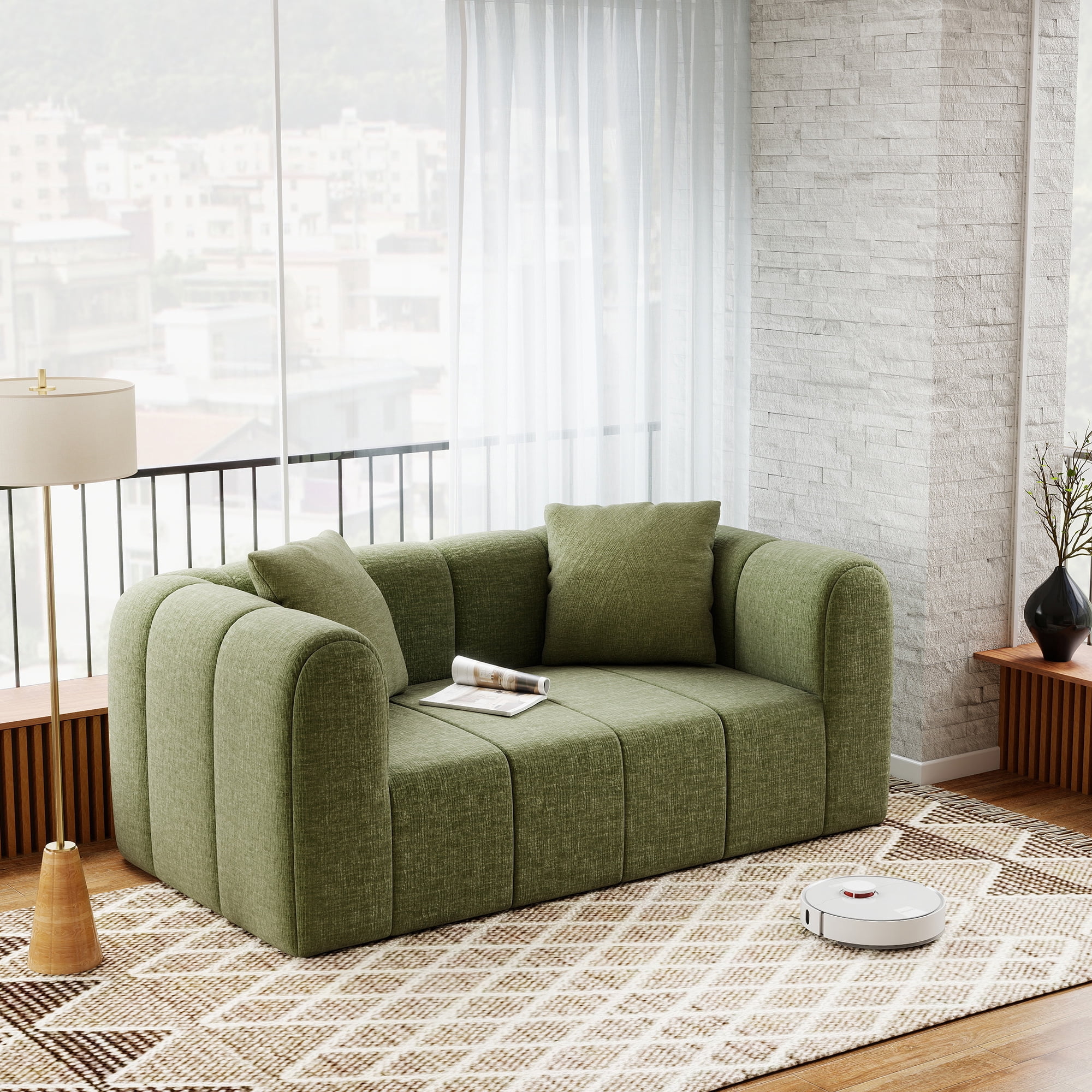 Meeyar Loveseat Sofa with 2 Cushions, 65" Modern Bubble Couch 2 Seater for Living Room, Green