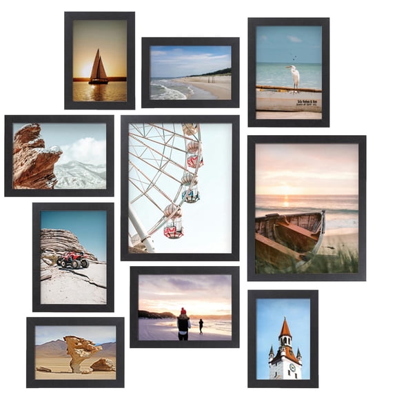 Meframe 10PACK Wooden Collage Picture Frame Set, Wall and Tabletop Display Photo Frames, Multiple Sizes Including 8x10, 5x7, 4x6, Black