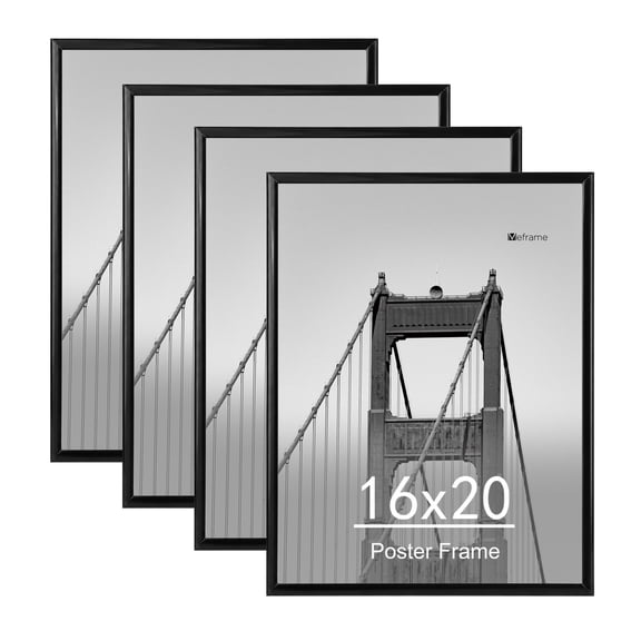 Meframe 16x20 Plastic Picture Frame Set of 4, Poster Frame for Wall Hanging, Horizontal or Vertical Display, Black
