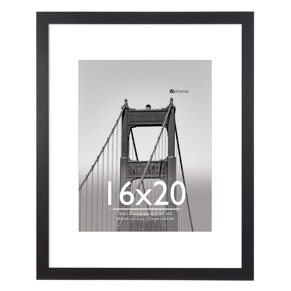 Meframe 16x20 Wooden Picture Frame, Matted to 11x14 Wall Poster Frame, Black