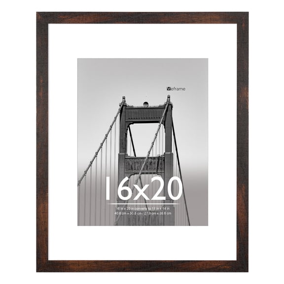 Meframe 16x20 Wooden Picture Frame, Matted to 11x14 Wall Poster Frame, Brown