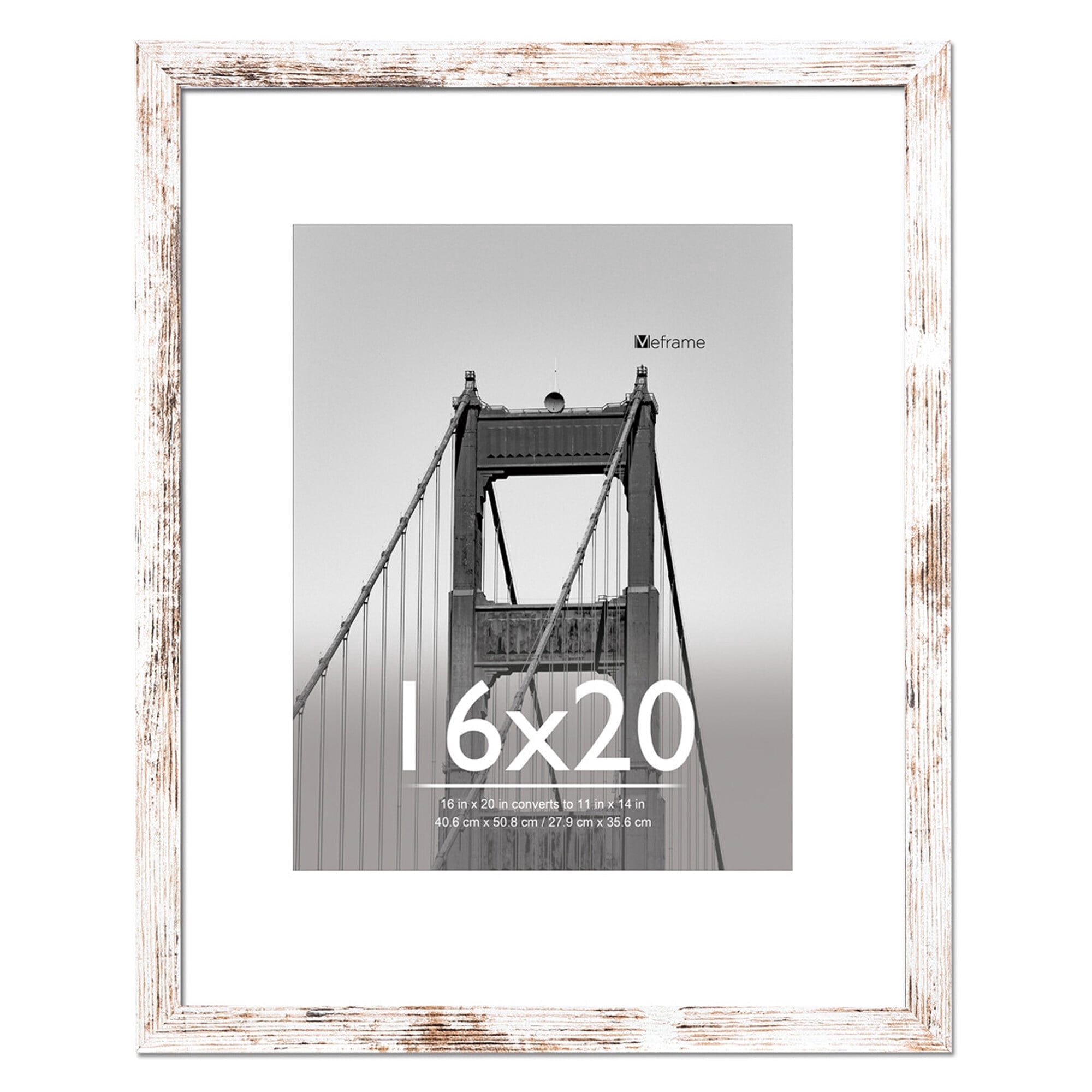 Meframe 16x20 Wooden Picture Frame, Matted to 11x14 Wall Poster Frame, Frosted White