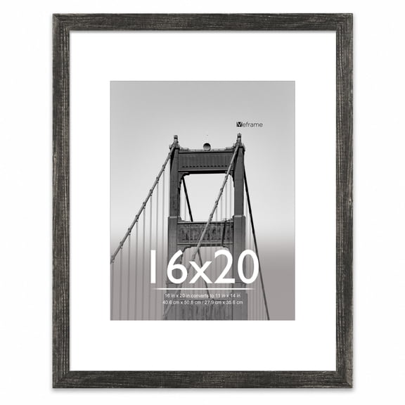 Meframe 16x20 Wooden Picture Frame, Matted to 11x14 Wall Poster Frame, Gray
