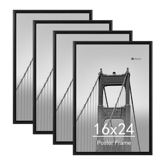 Meframe 16x24 Plastic Picture Frame Set of 4, Poster Frame for Wall Hanging, Horizontal or Vertical Display, Black