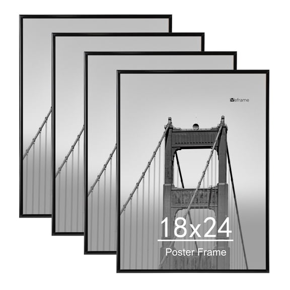 Meframe 18x24 Plastic Picture Frame Set of 4, Poster Frame for Wall Hanging, Horizontal or Vertical Display, Black