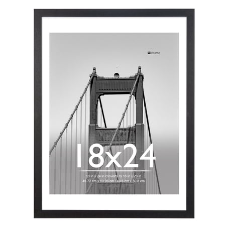 Meframe 18x24 Wooden Picture Frame, Matted to 16x20 Wall Poster Frame, Black
