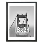 Meframe 18x24 Wooden Picture Frame, Matted to 16x20 Wall Poster Frame, Black