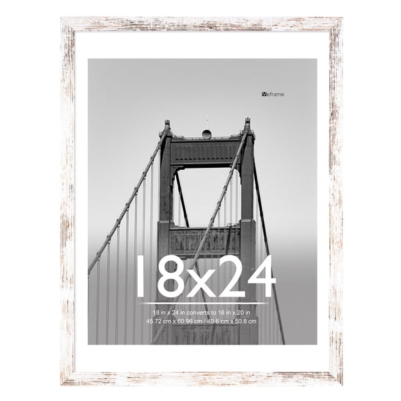 Meframe 18x24 Wooden Picture Frame, Matted to 16x20 Wall Poster Frame, Frosted White