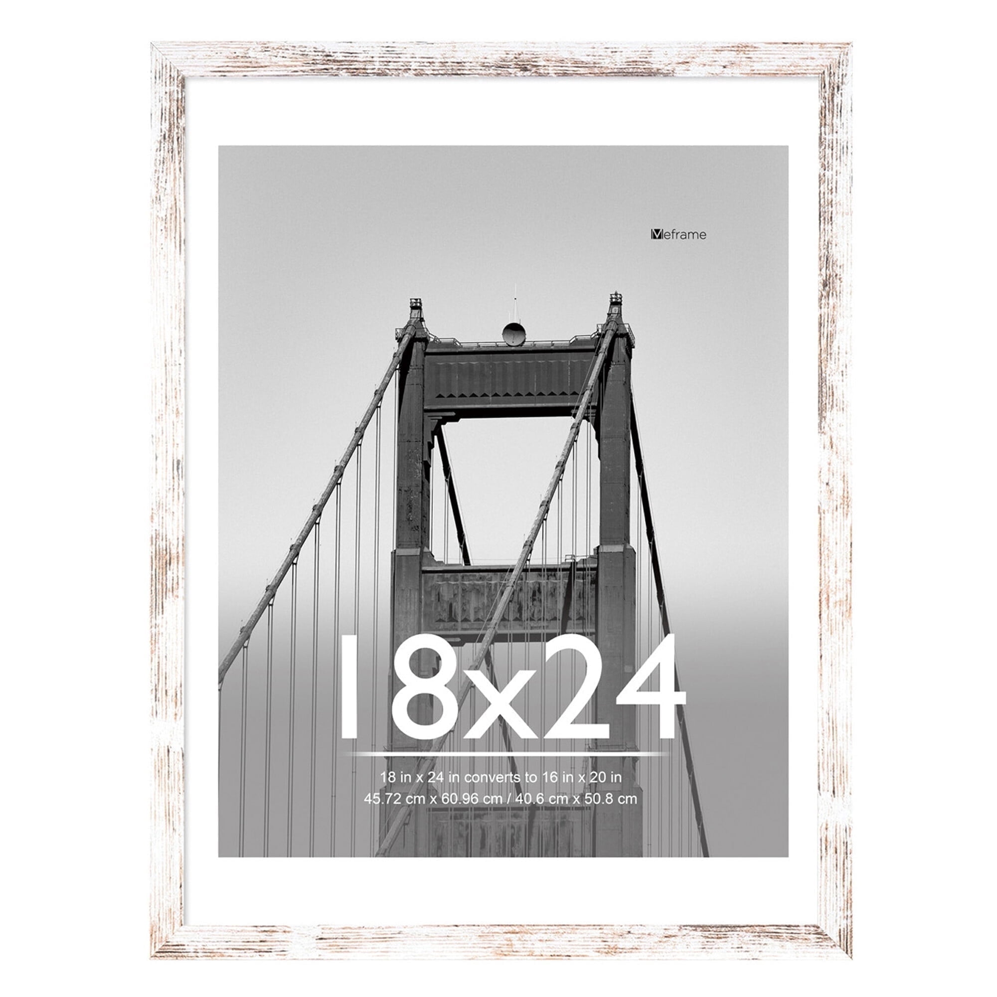 Meframe 18x24 Wooden Picture Frame, Matted to 16x20 Wall Poster Frame, Frosted White