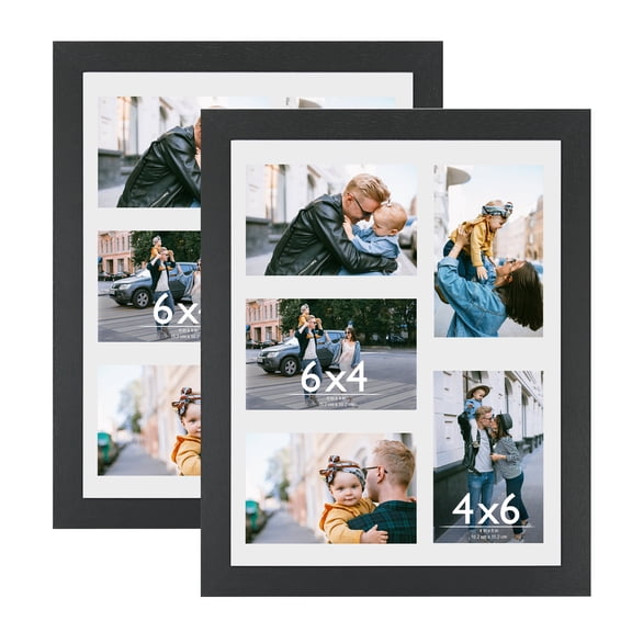 Meframe 2PACK 11x14 Picture Frame Set, Displays 5PCS 4x6 Photo with Mat, Black