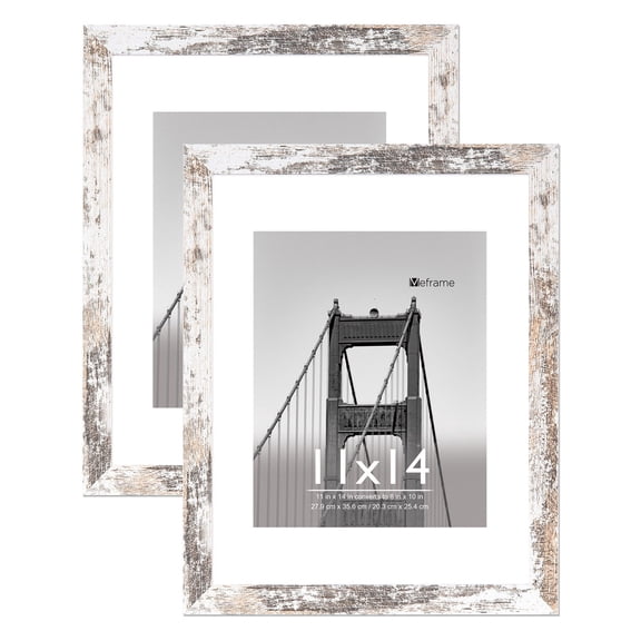 Meframe 2PACK 11x14 Wooden Picture Frame, Matted to 8x10 Wall Photo Frame, Frosted White