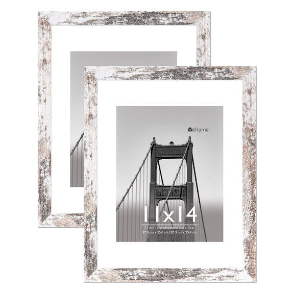 Meframe 2PACK 11x14 Wooden Picture Frame, Matted to 8x10 Wall Photo Frame, Frosted White
