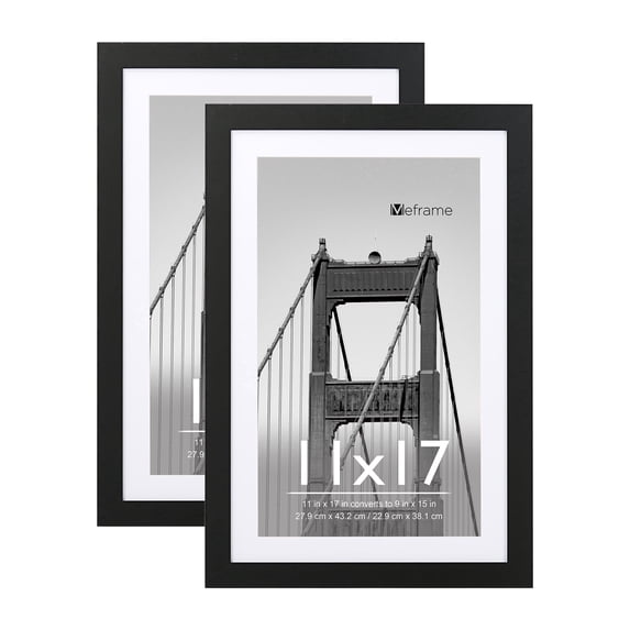 Meframe 2PACK 11x17 Wooden Picture Frame, Matted to 9x15 Wall Photo ...