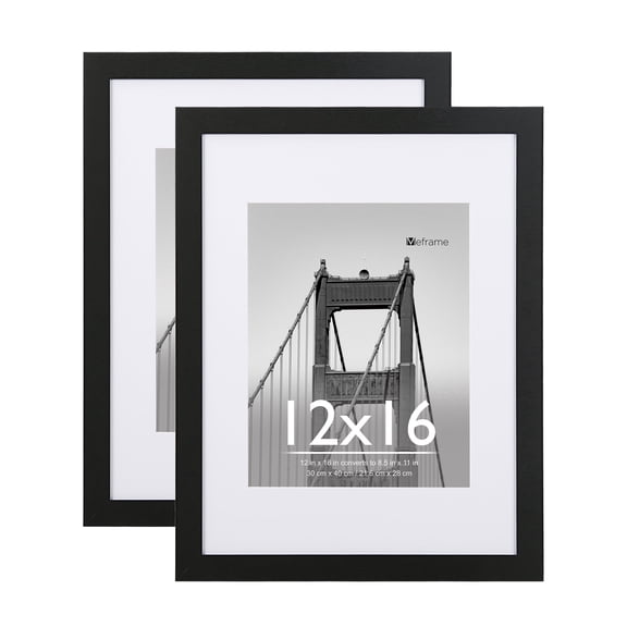 Meframe 2PACK 12x16 Wooden Picture Frame, Matted to 8.5x11 Wall Photo Frame, Black