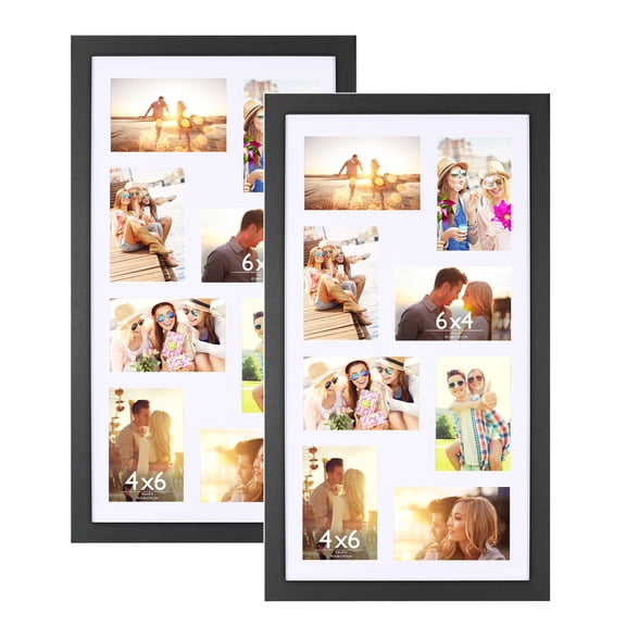 Meframe 2PACK 12x23 Picture Frame Set, Displays 8PCS 4x6 Photo with Mat, Black