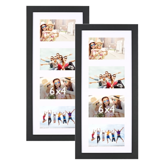 Meframe 2PACK 8x20 Picture Frame Set, Displays 4PCS 4x6 Photo with Mat, Black