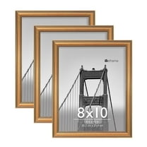Meframe 3 PACK 8x10 Tabletop Picture Frame, linear picture frame, Hanging or Tabletop Display 8x10 Photo, Gold