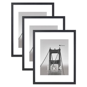 Meframe 3PACK 11x14 Wooden Picture Frame with Mat Display 8x10 Photo without Mat Display 11x14 Photo, Black