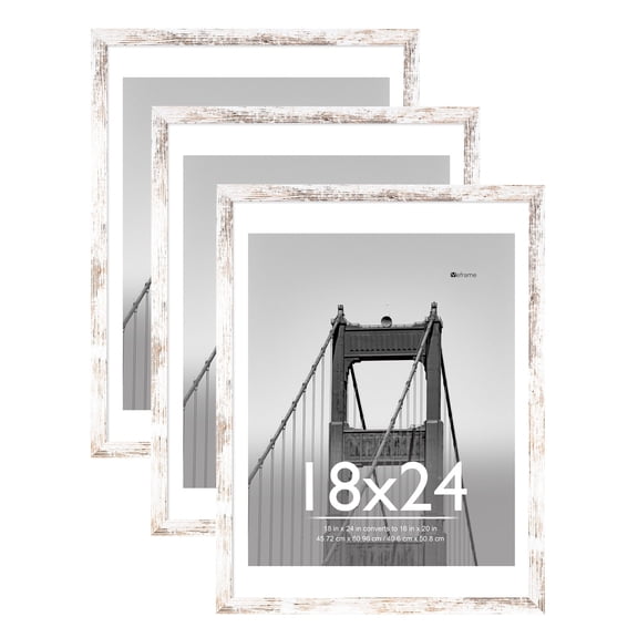 Meframe 3PACK 18x24 Wooden Picture Frame Set, Matted to 16x20 Wall Poster Frame, Frosted White