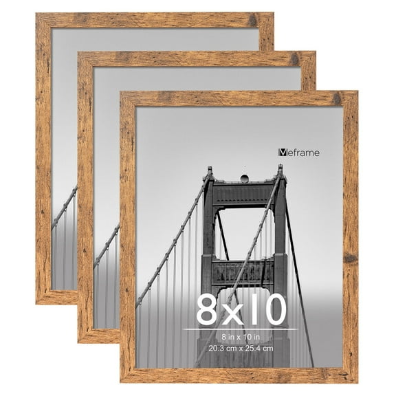 Meframe 3PACK 8x10 Wooden Photo Frame for Horizontal and Vertical Display of 8x10 Photos, Brown