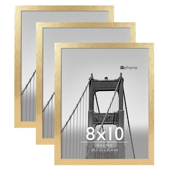 Meframe 3PACK 8x10 Wooden Photo Frame for Horizontal and Vertical Display of 8x10 Photos, Gold