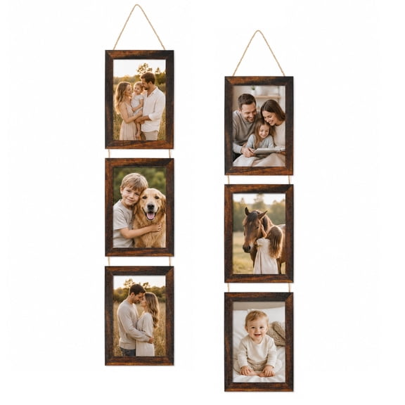 Meframe 4x6 Hanging Picture Frames Set of 2,3 Openings Wood Photo Collage Frame for Wall Decor,Brown