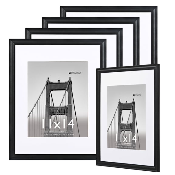 Meframe 5PACK 11x14 Line Picture Frame for Hanging Display of 8x10 and 11x14 Photos, Black