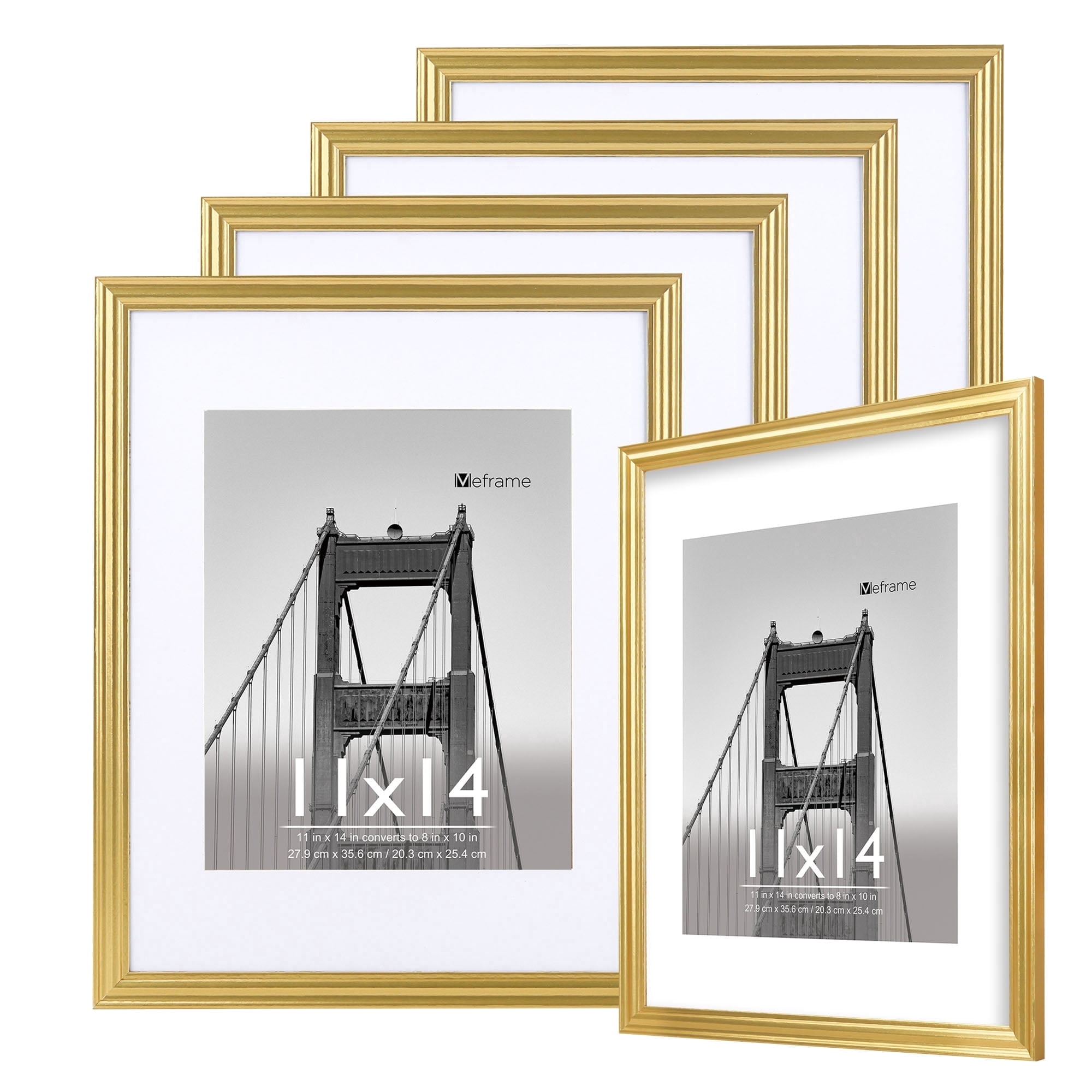 Meframe 5PACK 11x14 Line Picture Frame for Hanging Display of 8x10 and 11x14 Photos, Gold