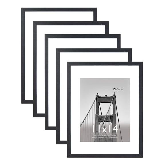 Meframe 5PACK 11x14 Wooden Picture Frame Set Hanging Display Photo, Black