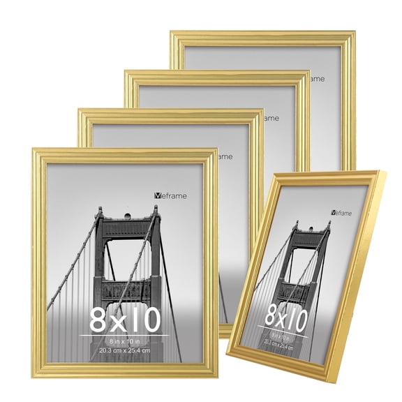 Meframe 5PACK 8x10 Line Picture Frame for Hanging or Tabletop Display 8x10 Photo, Gold