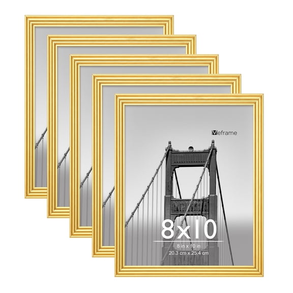 Meframe 5PACK 8x10 Line Picture Frame for Hanging or Tabletop Display 8x10 Photo, Gold