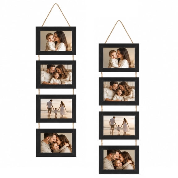 Meframe 5x7 Hanging Picture Frames Set of 2,4 Openings Wood Photo Collage Frame for Wall Decor,Black