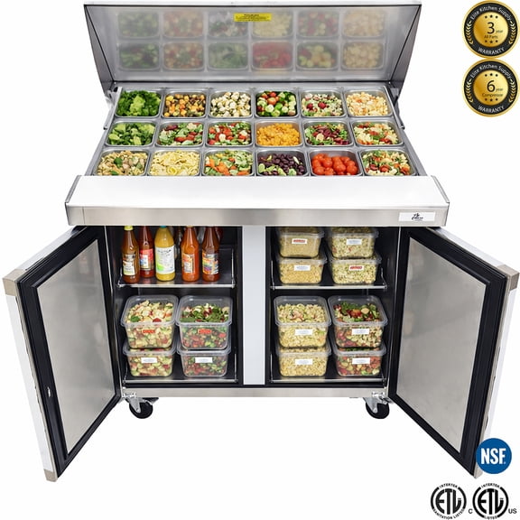 Mega 36" Commercial Sandwich Prep Table Refrigerator | NSF Certified | 3340F | R290, 9 Cu.Ft. with Cutting Board Refrigerator