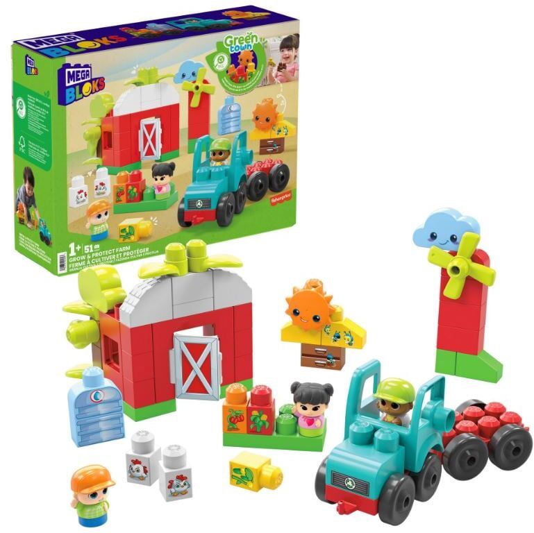 MEGA BLOKS - Green Town Grow & Protect Farm, 51 Piece Toddler Building Toy Set