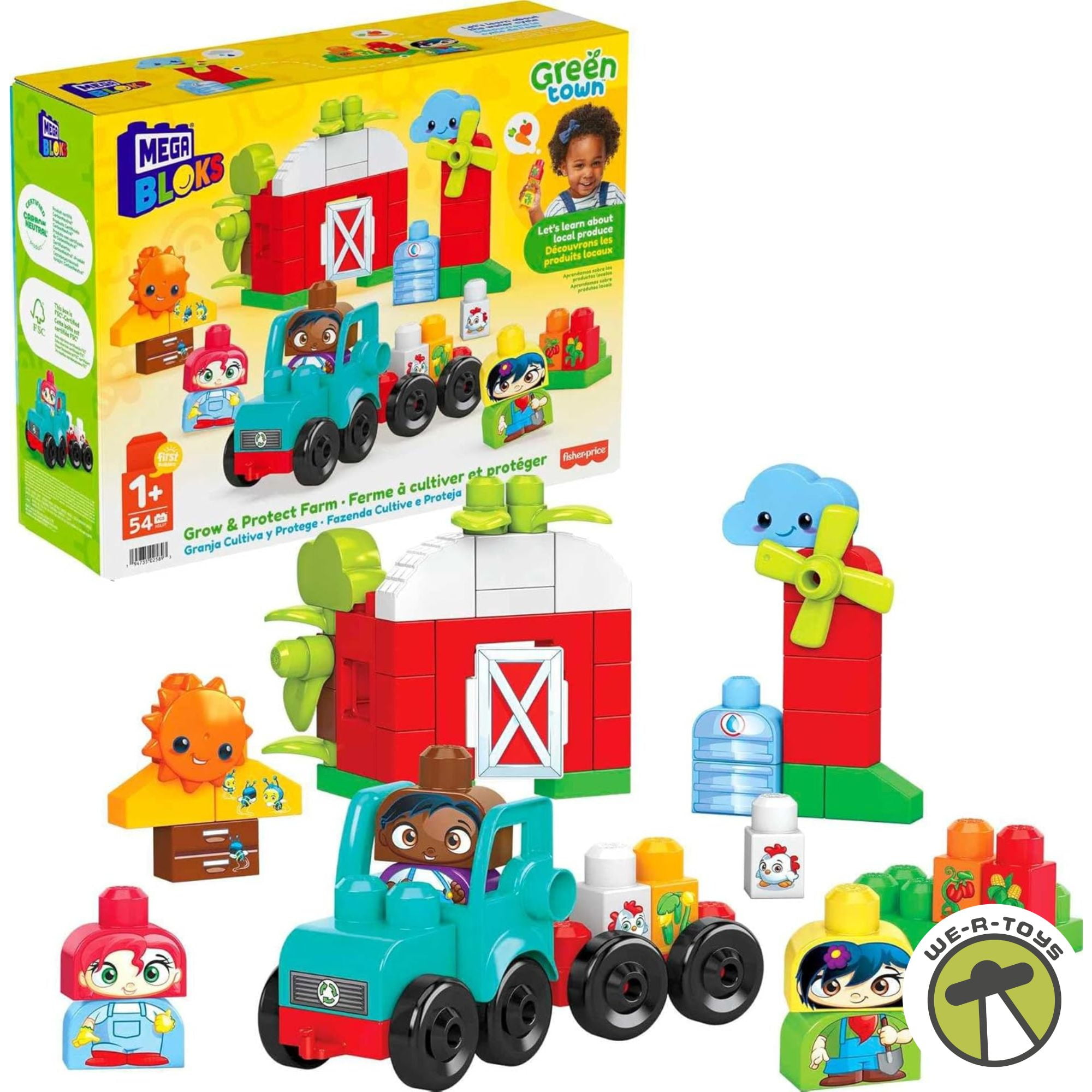 Mega BLOKS Fisher-Price Toddler Building Blocks Toy Set, Green Town Grow & Protect Farm